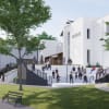 Artist's impression of the new entrance, with community auditorium
