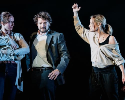 Zena Carswell and Edward Harrison (Anna and Tom Watson), Laura Whitmore (Rachel Watson) and Daniel Burke (Analyst)