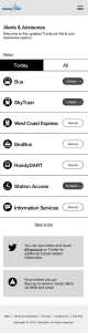 Mobile screenshot showing wireframe designs for the new Translink Alerts website