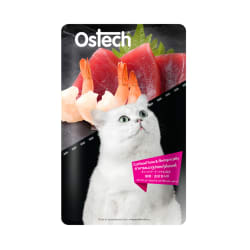 Ostech ออสเทค อาหารเปียก สำหรับแมว รสทูน่าและกุ้งในเยลลี่ 80 g
