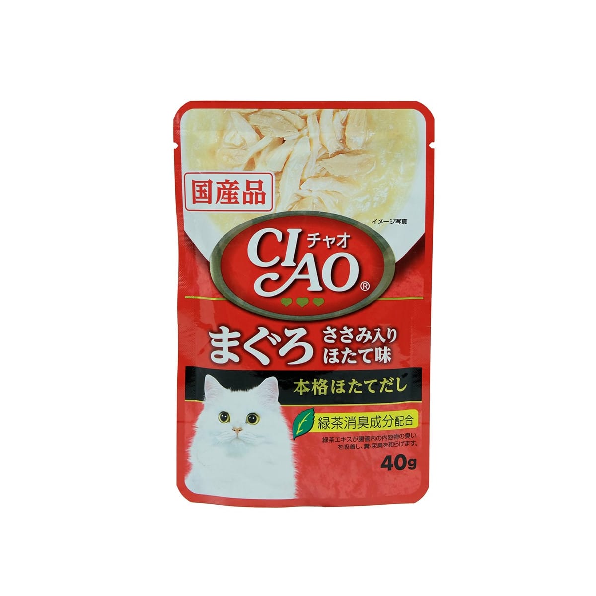Ciao เชาว์ อาหารเปียก แบบเพ้าช์ สำหรับแมว รสทูน่าและสันในไก่หอยเชลล์ 40 g_1