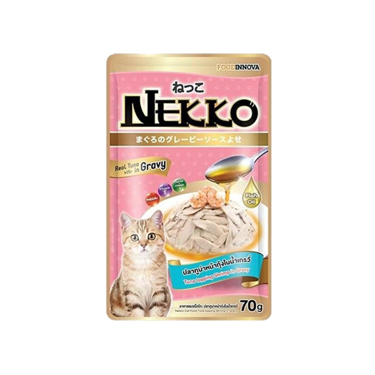Nekko เน็กโกะ รสปลาทูน่าหน้ากุ้งในน้ำเกรวี่ สำหรับแมว 70 g