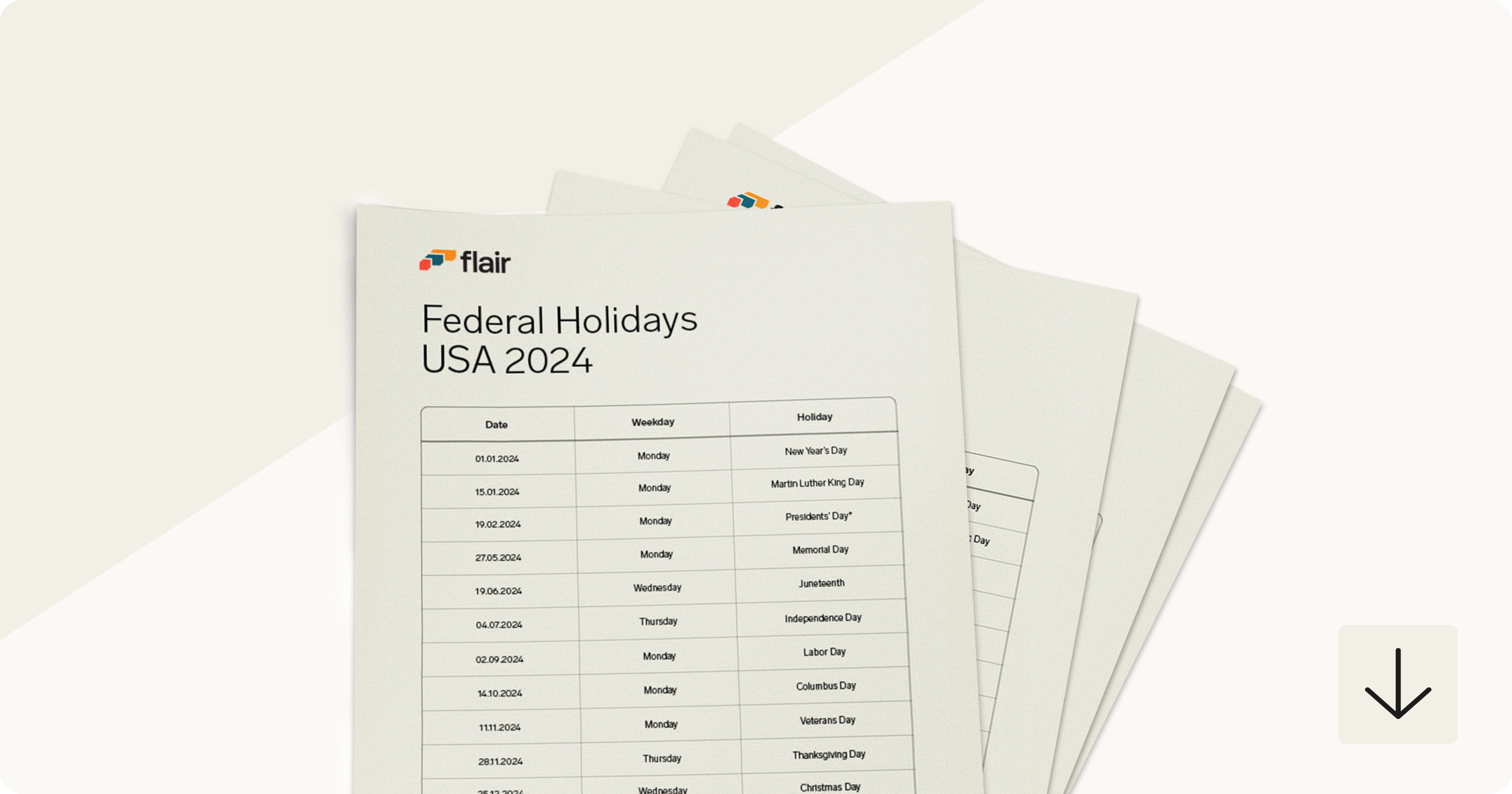 US Federal holidays 2024 downloadable