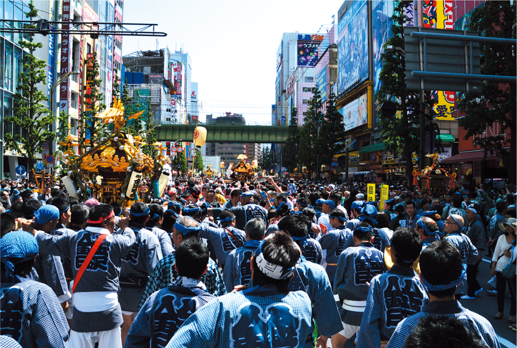 Akihabara Electric Town Filled with Mikoshi, Bearers, and Spectators