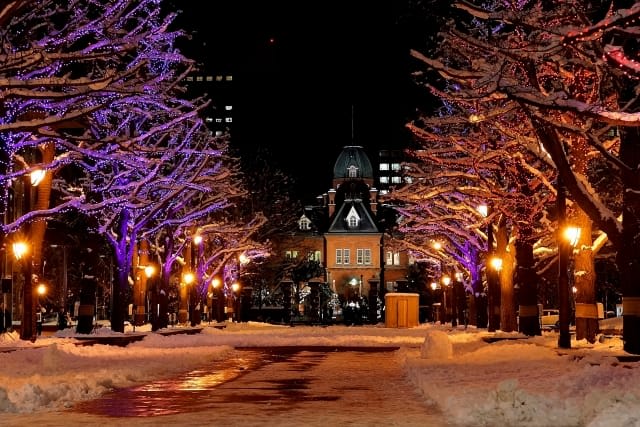 Illuminated Hokkaido Prefectural Government Red Brick Building and Illuminations