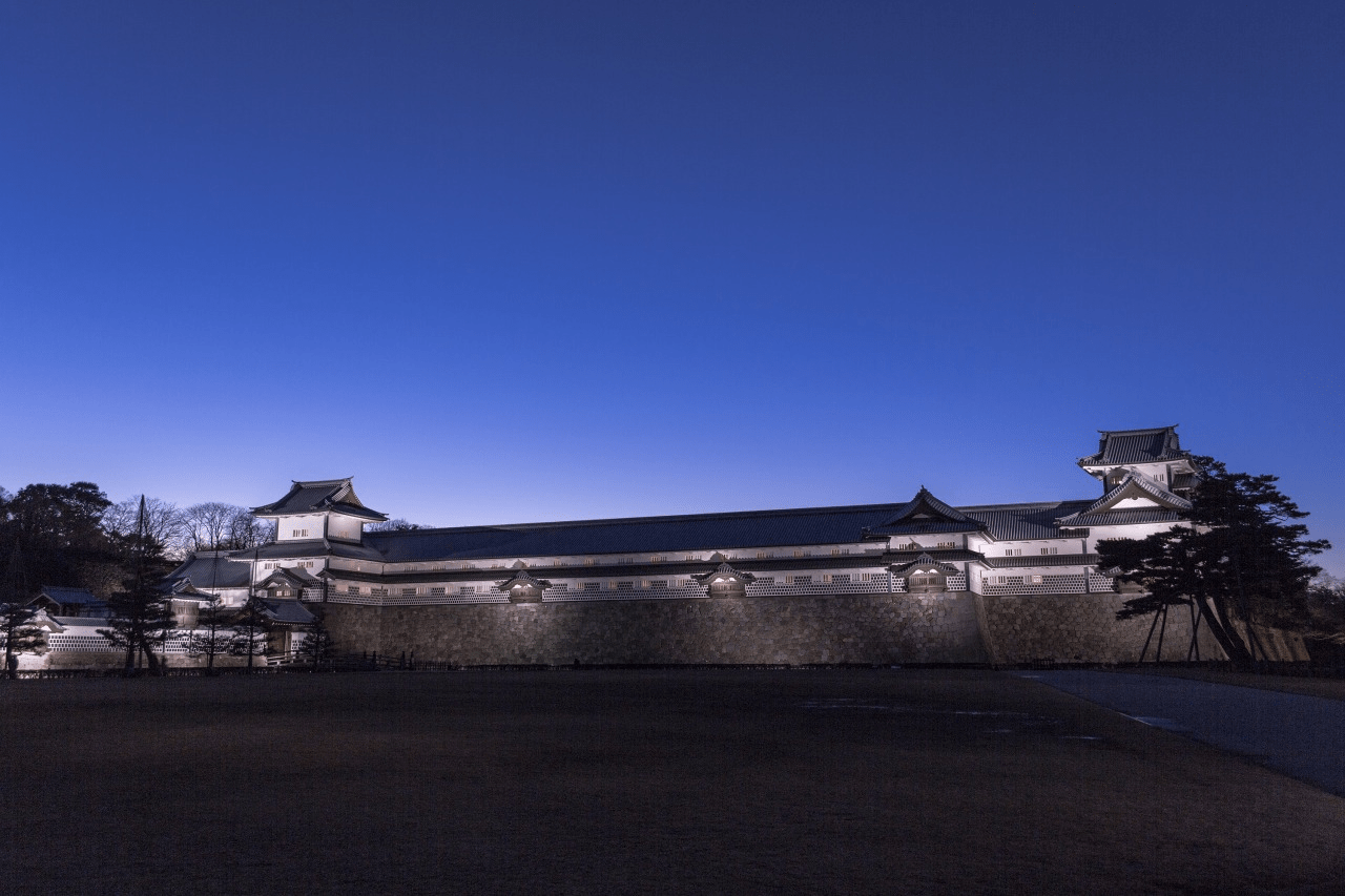 Ishikawa-mon gate and castle grounds are illuminated