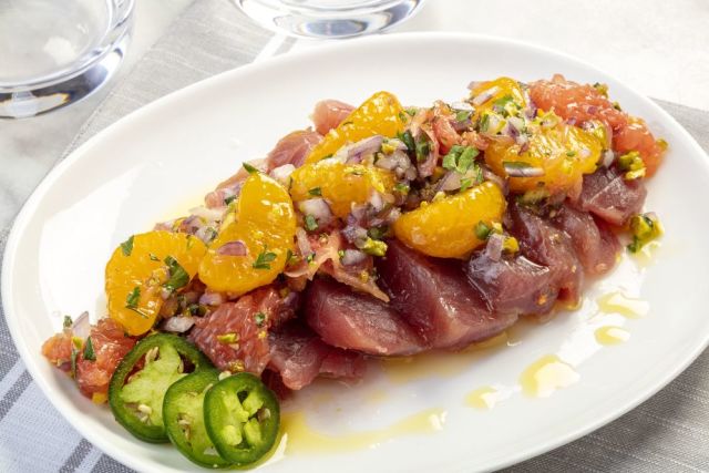 Tuna Crudo Carpaccio with Mandarin and Sicilian Flavors