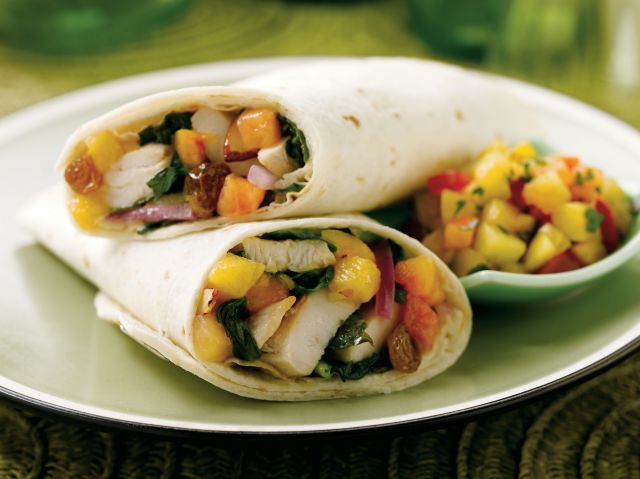 Warm Spinach Wrap with Chicken and Peaches