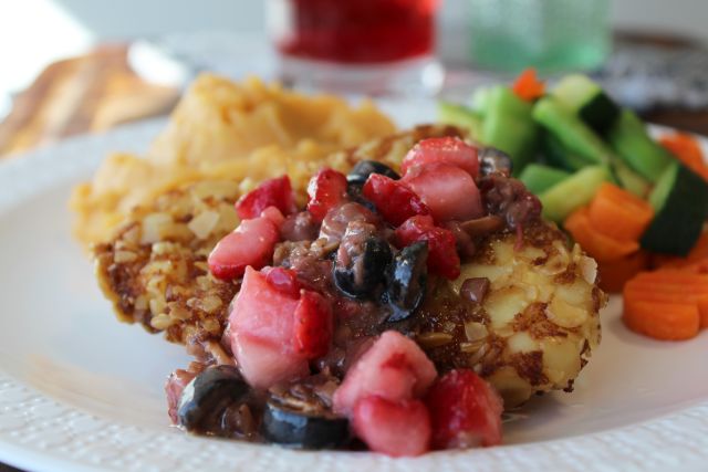 Almond Crusted Chicken with Strawberries and Black Olives