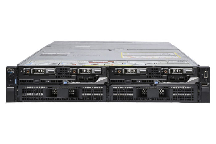 Front view of Dell PowerEdge FX2s with 2 x FC630 and 0 x Hard Drives Installed