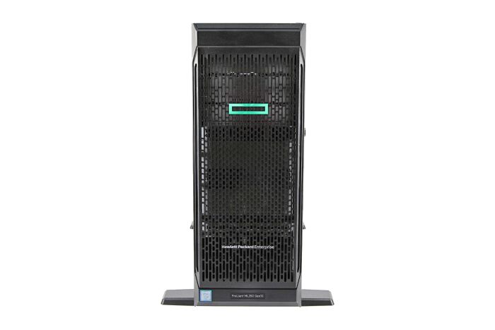 Front view of HP Proliant ML350 Gen10 with 2 x 1.2TB SAS 10k 2.5" HDDs