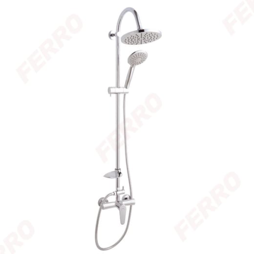 Душ система Ferro Algeo, с ръчен душ и смесител, система за лесно отстраняване на варовик, месинг