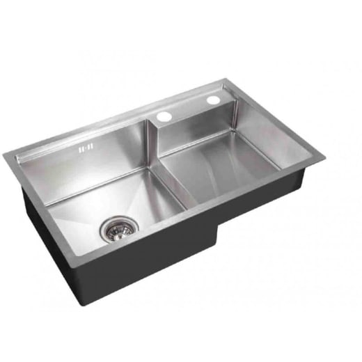 Кухненска мивка Inter Ceramic 780х480мм, неръждаема стомана, с десен плот, два отвора, покритие сатен