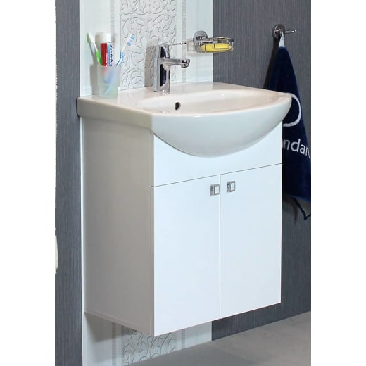 Шкаф за баня М-Мебел PM, 55см, конзолен, PVC 15мм, плавно затваряне, панти от неръждаема стомана