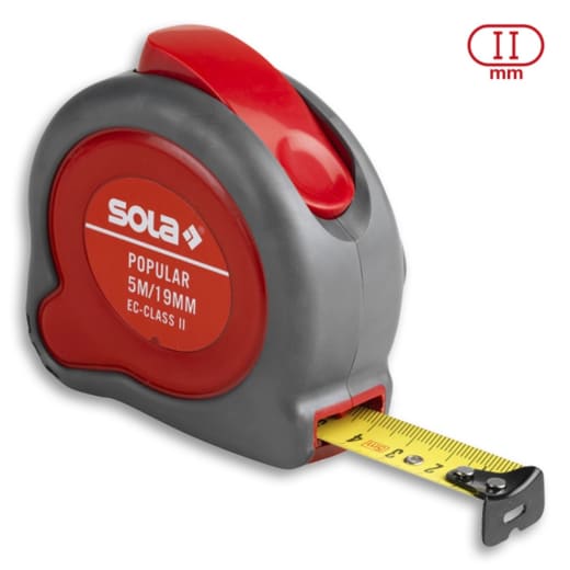 Ролетка SOLA Popular, 3м, хоби употреба, шок-абсорбираща, щипка за колан