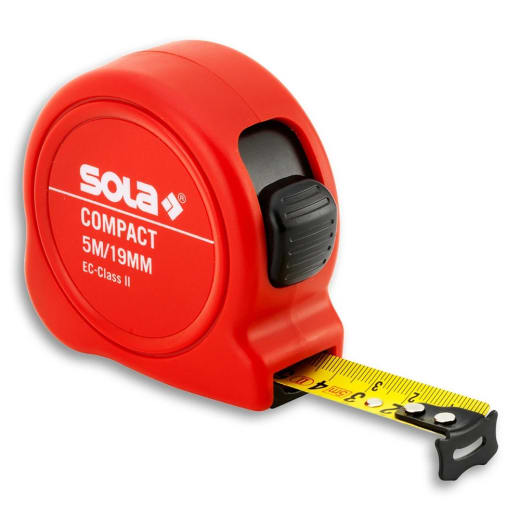 Ролетка SOLA Compact, 5м, противоударна, автоматично прибиране на лентата, бутон за застопоряване