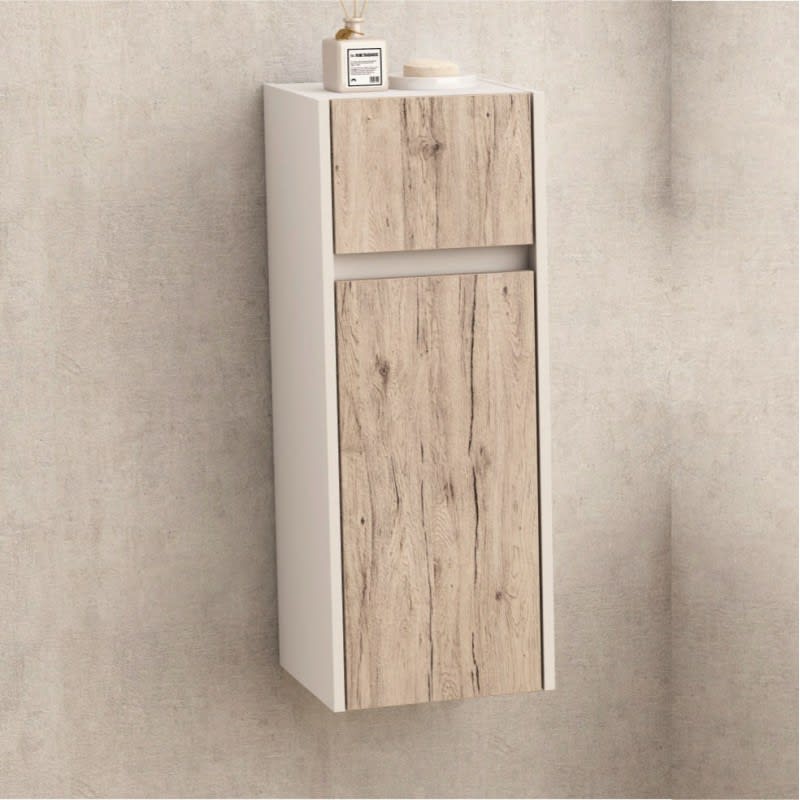 Колона за баня Inter Ceramic ICP 3080-2, 30х80х30см, цвят бял и светъл дървесен, soft close механизъм, шперплат с меламиново покритие