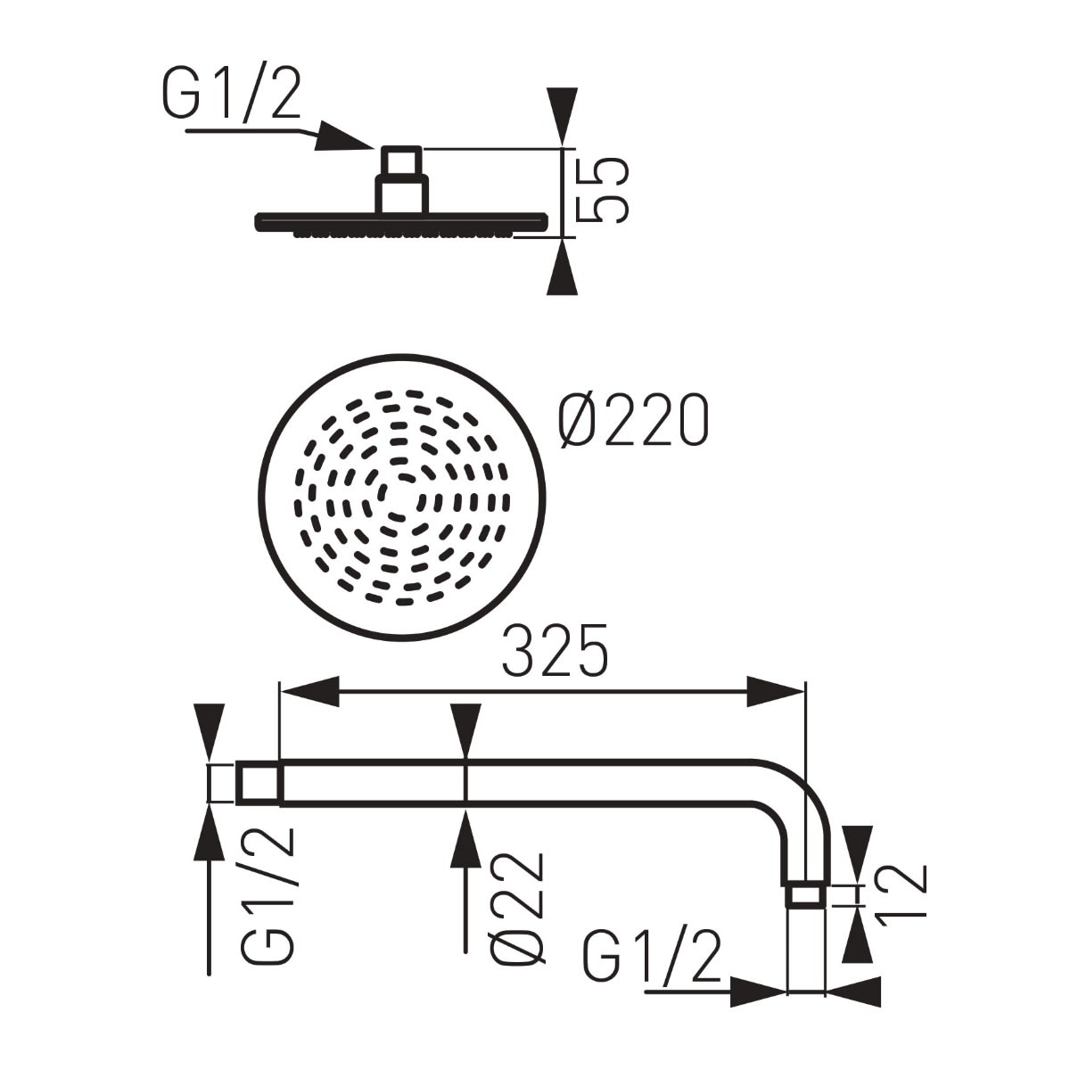 Душ система Ferro Rotondo, за вграждане, с включен смесител, ръчен душ и шлаух, месинг
