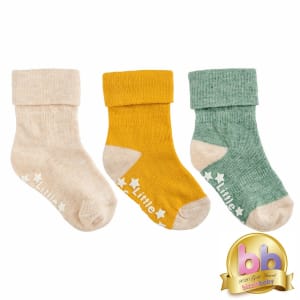 Non-Slip Stay On Baby and Toddler Socks - 3 Pack in Mustard, Oatmeal and Forest Green