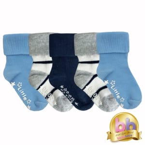 Non-Slip Stay on Baby and Toddler Socks - 5 Pack in Navy, Wide Stripe & Ocean Blue