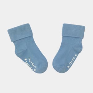 Non-Slip Stay On Baby and Toddler Socks - 3 Pack in Ocean Blue White & Grey Marl