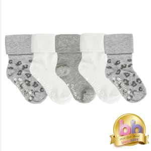 Non-Slip Stay on Baby and Toddler Socks - 5 Pack in Animal, Grey and White