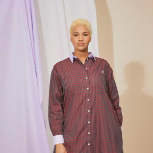 Etta Oversized Shirtdress, Red Check Deadstock Cotton