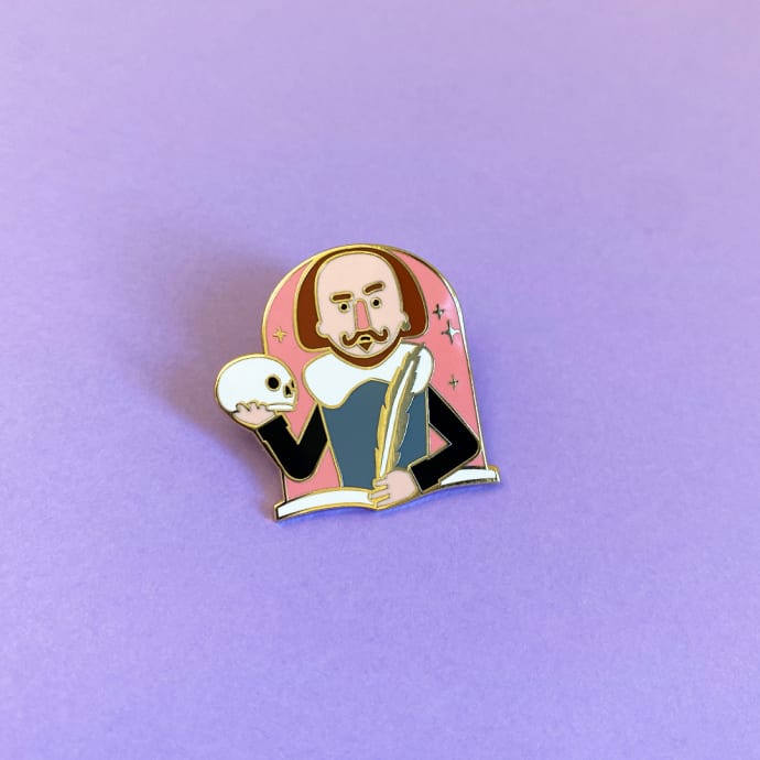 Pink Enamel Shakespeare Pin: Shakespeare Enamel Pin I London Souvenir Collectable Design