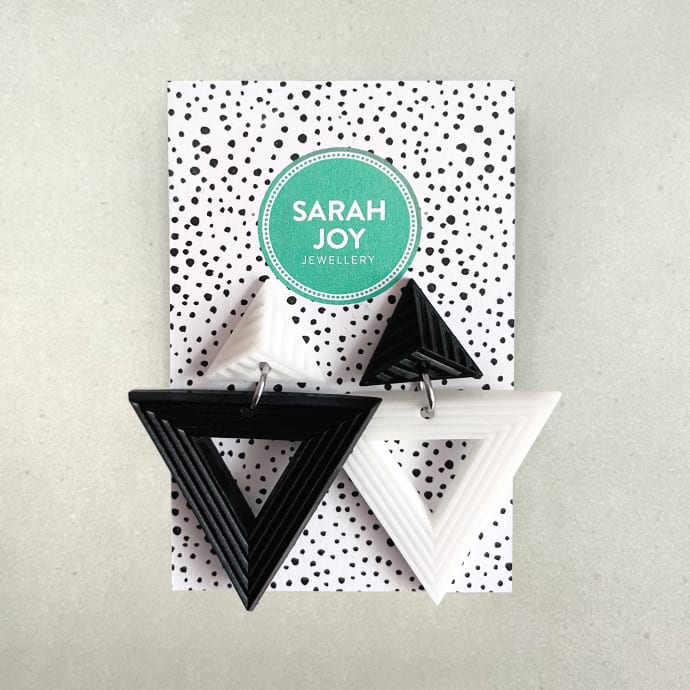 Matt Black Mismatch Triangle Studs: Quirky mismatch design 3D printed in lightweight resin. More colours available.