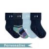 Personalised set of Multi-award winning Non-Slip Stay on Baby and Toddler Socks - Blue - 0-3 years