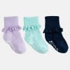 Frilly Non-Slip Stay-On Baby and Toddler Socks - 3 Pack in Navy, Paradiso and Amethyst
