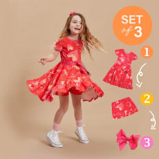 Punainen Twirly Dress Set - Coral Kisses, Mermaid Wishes: Organic Cotton Twirly Dress Set