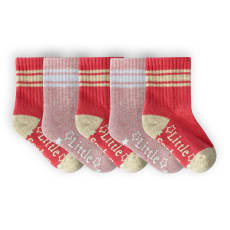 OUTLET - Non-Slip Stay-on Baby & Toddler Organic Quarter Crew Sporty Socks - 5 Pack - Pinks