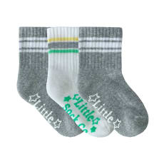 Non-Slip Stay-on Baby & Toddler Organic Quarter Crew Sporty Socks - 3 Pack - Grey & White