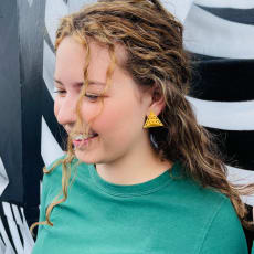 Terracotta Triangle Geometric Studs: Striking triangular design 3D printed in lightweight resin.