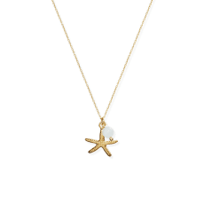 Gold Starfish necklace: Necklace with starfish and aquamarine.
