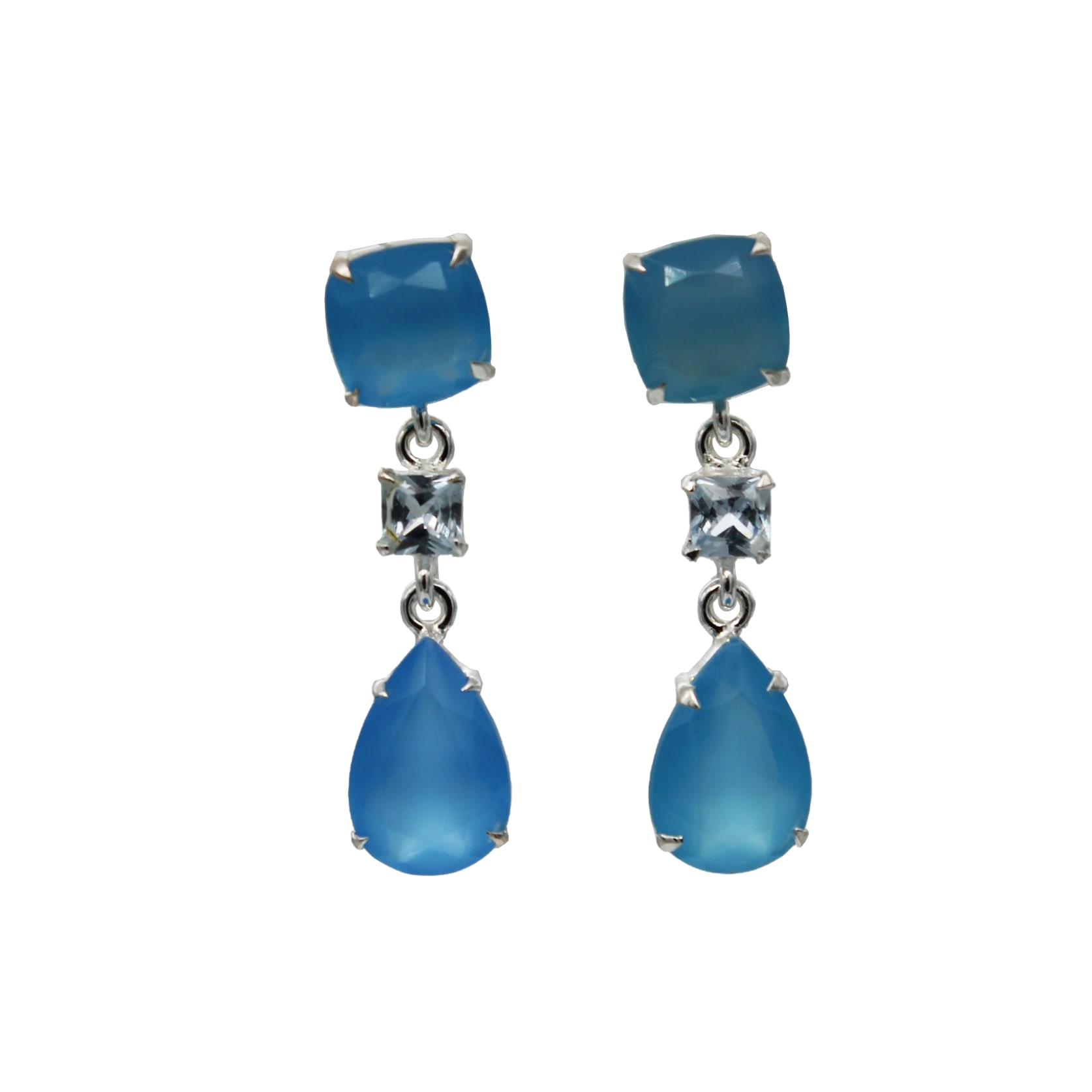 Eris Post Earrings – Blue Chalcedony And Blue Topaz