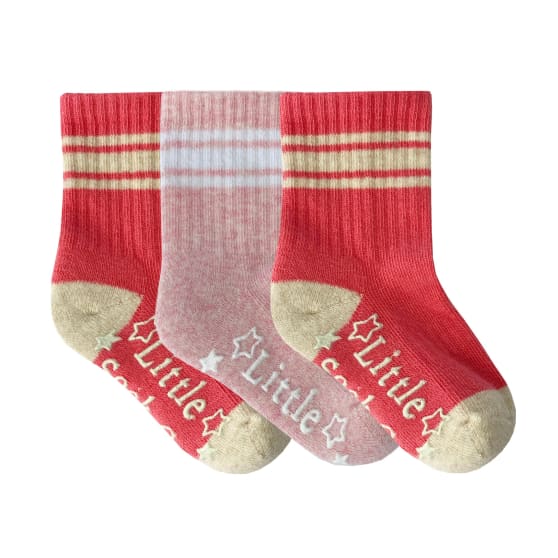 Non-Slip Stay-on Baby & Toddler Organic Quarter Crew Sporty Socks - 3 Pack - Pop & Rose