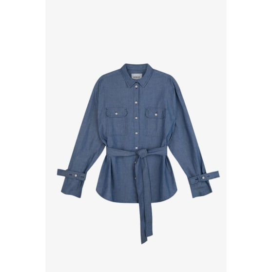 Zadie Boyfriend Shirt, Light Wash Japanese Denim