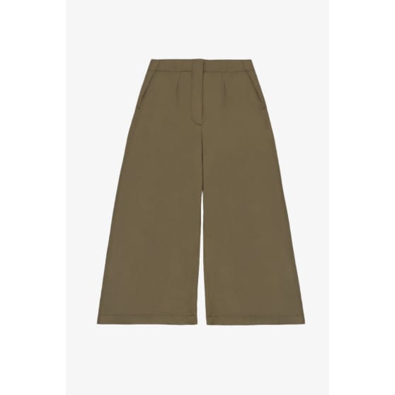 Amelia Wide Leg Culotte Trouser, Khaki Deadstock Cotton