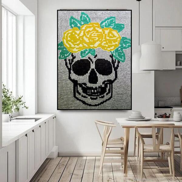 Floral Skull Mosaic Crochet Pattern | Gothic Rose Garden Wall Art | Digital PDF Chart