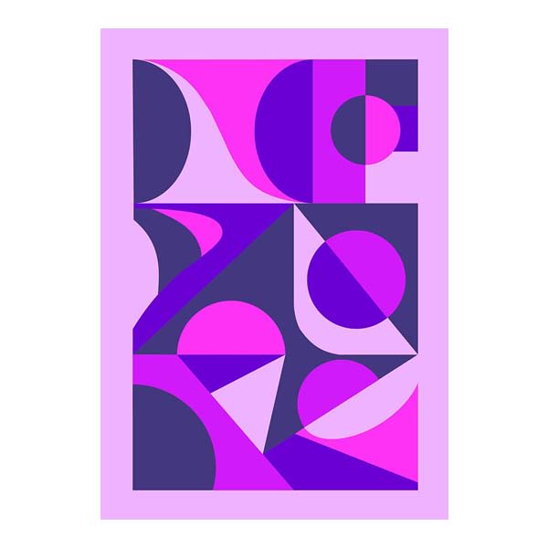 Abstract mid-century modern geometric poster in purple and magenta palette