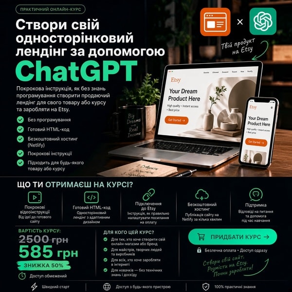 Курс  🚀 ЛЕНДІНГ ЗА ДЕКІЛЬКА ХВИЛИН З GPT