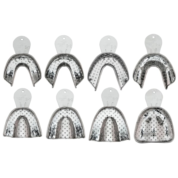Kit de moldeiras dentadas (adultos) perfuradas inox com 8 peças - Tecnodent