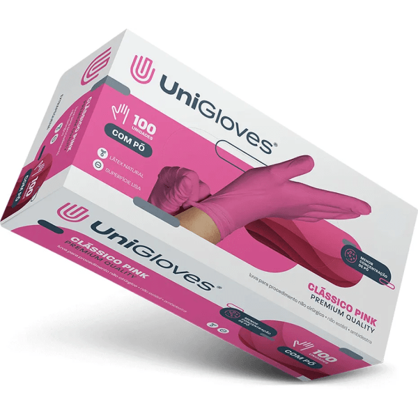 Luva Látex Com Pó Rosa Pink Premium - UniGloves