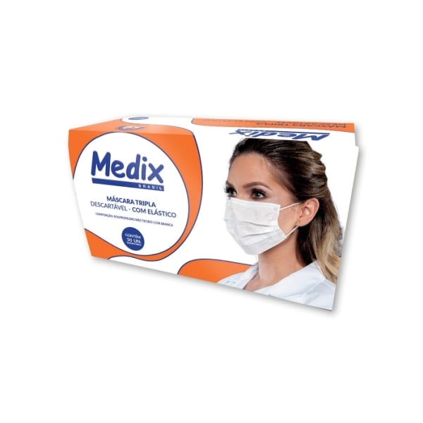Máscara Tripla Descartável Branca – Medix