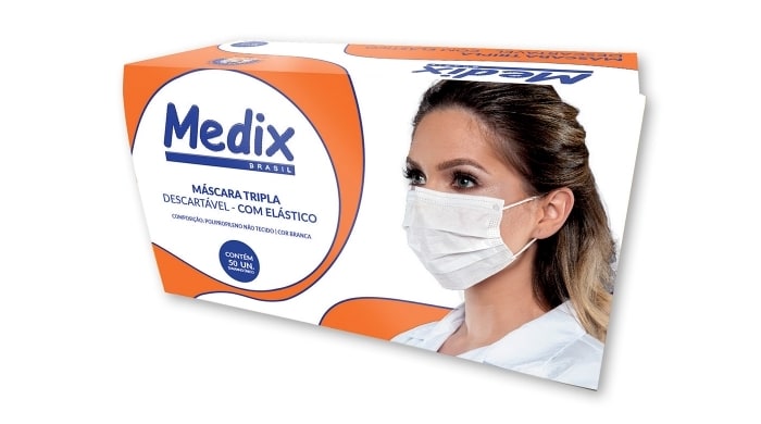Máscara Tripla Descartável Branca – Medix