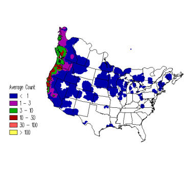 Varied Thrush winter distribution map