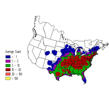 Tufted Titmouse winter distribution map