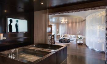 a kitchen with a dining room table